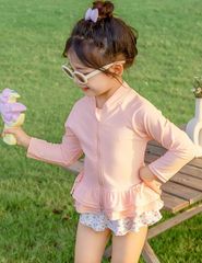 キッズ 水着 即購入OK 女の子 セパレート 3点セット 長袖 トップス フリル ショーツ スイムキャップ付き 速乾 幼児 小学生 子供用水着 紫外線対策 zhangban285