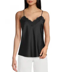 【送料無料】 ゲス レディース シャツ トップス Tullia Sleeveless Satin Lace Camisole Jet Black