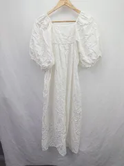 ◇ ⊂ JOINT WORKS 綿100% パフスリーブ バックレースアップリボン 半袖 ロング ワンピース サイズM アイボリー レディース E  【1507030015077】