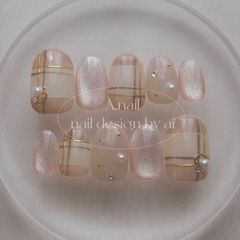 ブラウンチェック×マグネットネイル⋆*