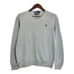 Polo by Ralph Lauren ポロ ラルフローレン Vネック コットン ニット セーター ワンポイントロゴ グレー (メンズ M) 中古 古着 T0700