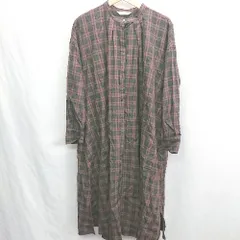 ◇ ⊇ un dix cors チェック柄 スタンドカラー 長袖 ロング シャツワンピース サイズF ブラウン ブラック レディース E  【1412090019210】