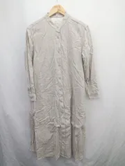 ◇ ⊆ 無印良品 チェック柄 長袖 膝下丈 シャツ ワンピース サイズS ライトグレー レディース E  【1506180006317】