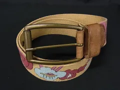 DIESEL ディーゼル コットン×レザー 総柄 ゴールド金具 ベルト 表記サイズ 85 ベージュ系×マルチカラー DK3151