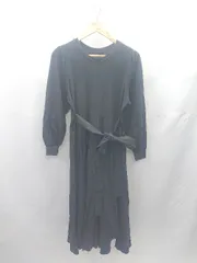 ◇ Θ KBF コットン100% ギャザースリーブ 長袖 マキシ丈 ワンピース サイズ縦XS横S ブラック レディース E  【1412090013157】