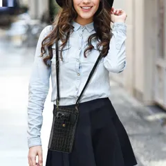 多機能 レザー スマホショルダー カードケース付きスマホケース　鏡付きスマホポーチ