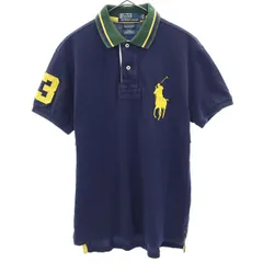 ポロバイラルフローレン ビッグポニー刺繍 半袖 ポロシャツ S ネイビー Polo by Ralph Lauren ナンバリング ワッペン 鹿の子地 メンズ 【中古】  【230816】