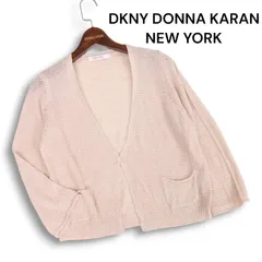 DKNY DONNA KARAN NEW YORK ダナキャランニューヨーク 春夏 麻 リネン★ 7分袖 ニット カーディガン Sz.L　レディースのサムネイル