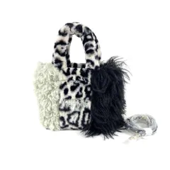 FURFUR　ファーファー　RWGB244518　パッチワークエコファートートバッグ　2WAYバッグ　ハンドバッグ　ショルダーバッグ　総柄　ブラック/グレー