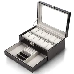 時計 ケース 腕時計 ケース メンズ レディース 12本用 収納ボックス 2段式 ディスプレイ ケース アクセサリー 収納 インテリア 保管 保存 ピアス UDEPUREM-BK
