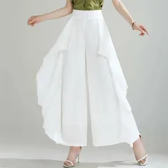 ワイドパンツ シフォン パンツ 即購入OK レディース 新作 フリル アシンメトリー ロングパンツ チノパンツ 薄手 シフォンパンツ ワイド ロング パンツドレス ボトムス 無地 ゆったり 体型カバー 大きいサイ xzzhang496