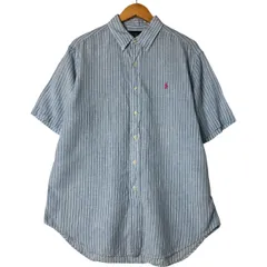 古着 ラルフローレン Ralph Lauren CLASSIC FIT ストライプ柄 半袖 リネン ボタンダウンシャツ メンズL相当/eaa553241