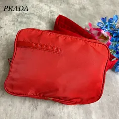 【良品】 PRADA プラダ ウエストポーチ ボディーバッグ ショルダーバッグ 小物入れ ロゴ型押し 総柄 ロゴプレート シルバー金具 テスートナイロン レディース レッド 赤色