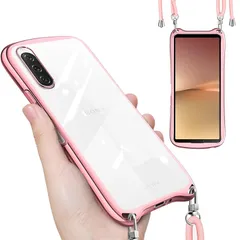 Sony Xperia 10 V ケース クリア ショルダー ストラップ付き SO-52D SOG11 カバー 透明 肩掛け 斜めかけ TPU シリコン メッキ加工 耐衝撃 全面保護 薄型 韓国 可愛い 縄掛け エクスペリア 10V スマホケース （ローズ 1