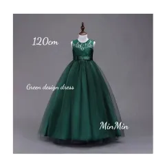 新品120cm♡GREEN キッズロングドレス 発表会 演奏会 バッグリボン キッズ  ドレス ロングドレス  ジュニア リンクガール  ワンピース  子供服  プリンセスドレス  ピアノ発表会  コンクール  結婚式  発表会  フォーマル  ウェディング