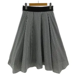 ノーリーズ Nolley's スカート フレア アシンメトリー ミディ丈 ウエストゴム 日本製 ギンガムチェック ブラック 黒 ホワイト 白 38