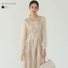 ドレス ワンピース レディース 袖オーガンジー 刺繍 フレア スカラップレース 結婚式 325266