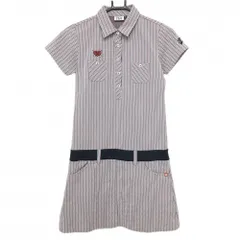 【美品】フィラゴルフ 半袖ポロワンピース ネイビー×レッド ストライプ風 レディース M ゴルフウェア FILA GOLF