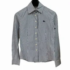 バーバリーブルーレーベル BURBERRY BLUE LABEL 美品 ロゴ刺繍 シャツ ブラウス ストライプ 白 ホワイト 36 約S