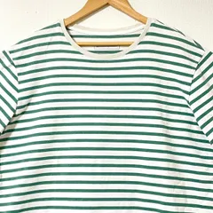 大きいサイズ◎ (^w^)b Eddie Bauer エディーバウアー Tシャツ Uネック トップス 古着 ボーダー ゆったり 爽やか アウトドア 普段着 デイリー 春 夏 グリーン ホワイト メンズ サイズXL