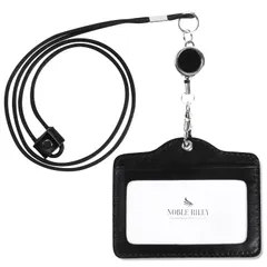[ノーブルライリー] idカードホルダー idケース プレゼント レディース メンズ レザー 社員証 (ブラック) [ブラック]