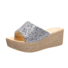 [ALVEIN] 厚底サンダル ウェッジソール キラキラ ラメ スパンコール 歩きやすい 小さいサイズ 疲れにくい サンダル かわいい ゴールド シルバー (シルバー, 22.5 cm) [シルバー] [22.5 cm]