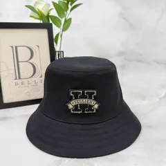 HERMES バケットハット Hロゴ刺繍 レディース フランス製 56 ブラック HERMES】エルメス バケットハット ハット Hロゴ刺繍