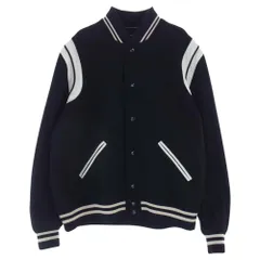 SAINT LAURENT サンローラン スタジャン 20AW  354718 Y180W TEDDY JACKET テディジャケット レザー トリム ウール スタジアム ジャンパー ジャケット ブラック系 54【中古】のサムネイル