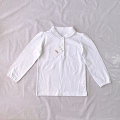 新品 未使用 タグ付き 千趣会 GITA 女の子 子供用 ポロシャツ 体操服 110 ホワイト 綿100% 丸襟 長袖 お花 レース かわいい