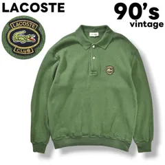 90s ヴィンテージ ラコステ LACOSTE 長袖 コットン ニット ポロシャツ ワッペン ロゴ ミドルゲージ 4 グリーン フレンチ アメリカン カジュアル ウェア メンズ