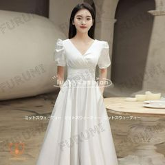 ウェディングドレス 花嫁 二次会 ウエディングドレス 結婚式 Aラインドレス サテン 前撮り 半袖 白 リゾート挙式 披露宴 ブライダル 春夏 