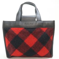 2507-24 ラルフローレン ハンドバッグ RALPH LAUREN ウール×レザー製 レッド×ブラック