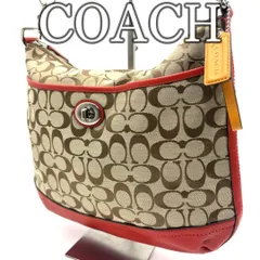 コーチ シグネチャー ショルダーバッグ ターンロック ベージュ×レッド レザー Y2K COACH Signature Turnlock Shoulder Bag Beige Red Leather