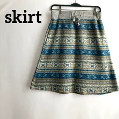 スカート台形フレア青ブルーくすみカラー総柄古着かわいい秋冬