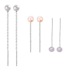 【新品】 チェーンピアス アメリカンピアス ロングピアス パールピアス 真珠ピアス レディース 天然淡水パール 小さめ 銀999 金属アレルギー対応 ホワイト ピンク パープル シンプル QYHH063 (ホワイト, 長さ7cm) 1