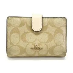 コーチ COACH ミディアム コーナー ジップウォレット PVC レザー シグネチャー F23553 二つ折り財布 L字ファスナー ミディアムウォレット コンパクトウォレット コインケース レディース ベージュ / ホワイト 中古 mar16003