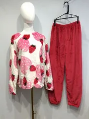 パジャマ レディース ルームウェア いちご柄 もこもこ 冬 部屋着 寝間着 上下セット パンツ ズボン 長袖 イチゴ かわいい 大きいサイズ 冬用 あったか モコモコ 誕生日 プレゼント ピンク 赤 レッド dh024n1