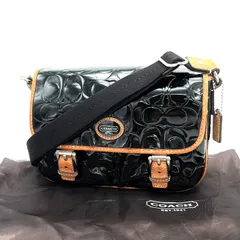 【中古】良品 COACH コーチ シグネチャー エナメル × レザー ショルダー バッグ dⅮ0869N