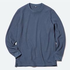 ユニクロ UNIQLO Mサイズ ワッフルクルーネックTシャツ 長袖 ネイビー 春秋 シンプル 綿 ポリエステル