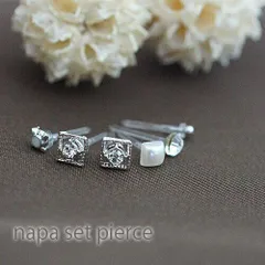 ピアスセット レディース 3ペア 金属アレルギー対応 樹脂製ポスト スタッド 豪華6点セット 3ペア 四角 スクエアストーン ストーン メタルボール 玉 スクエアパール 真珠 シルバー ピンクゴールド メール便 送料無料 秋冬 大人気