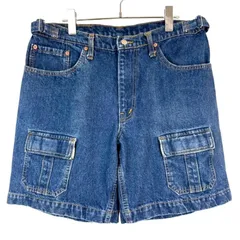Levi'sリーバイス505デニムショーツハーフパンツショートパンツカーゴデニムリメイクウエストアジャスターベルトウォッシュドデニム青ブルーy2kアメカジvintageヴィンテージ50521