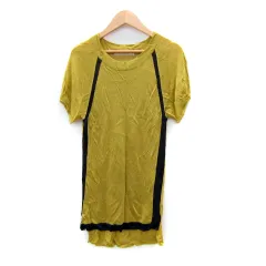 ケイビーエフ KBF アーバンリサーチ ニット カットソー ロング丈 半袖 ラウンドネック 透け感 無地 ONE 黄 イエロー /SY8