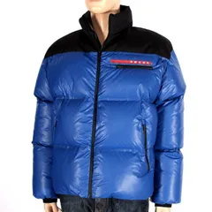 【お値下げ!】 PRADA プラダ ダウンジャケット SGX257 1T2Y F0ZVE ブルー＆ブラック レッドロゴプレート LR-HX015 LINEA ROSSA リネアロッサ プラダスポーツ 多機能 高性能 ブルゾン アウター メンズ ユニセックス