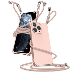 iPhone11 Pro ケース ショルダー シリコン iphone 11 Pro スマホケース アイフォン11Pro カバー 耐衝撃 肩掛け 斜めかけ 縄掛けケース 紐付き 斜めがけ 織りストラップ付き 長さ調整可能 取り外し可能 傷付き防止 マット質感 1