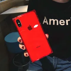 iphone ケース スクエア シンプル おもしろ ケース 耐衝撃 スマホケース 韓国 アイフォン カバー 軽量 おしゃれ ペア  （レッド iPhone X XS XR ）のサムネイル