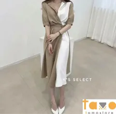 2024年新品 バイカラー 半袖ワンピース レディース 韓国好きに 薄手 普段着