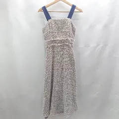 ◇ ⊇ MIIA ツイード柄 ラメ入り フリンジ装飾 ロング丈 ワンピース サイズF ベージュ ブルー レディース E  【1502180065101】