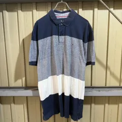432 TOMMY HILFIGER 半袖 切替ポロシャツ XL ネイビー トミーヒルフィガー ワンポイントロゴ 古着卸 アメリカ仕入