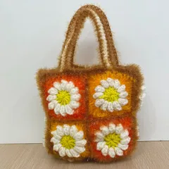 【りすの家】手編み　ミニボストンバッグ　トートバッグ　モチーフバッグ　お花