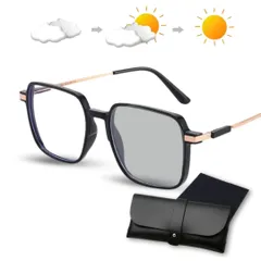 メガネ ↔ サングラス 2way ブルーライトカット 光学変化 機能性 UVカット 紫外線 ゴールド ブラック ケース付き おしゃれ オシャレ 大人用 夏 旅行 ユニセックス メンズ レディース 男女兼用 プレゼント アウトドア ファッション 調光レンズ